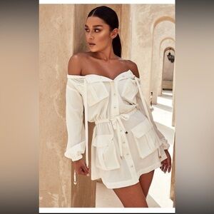House Of CB London Lea White Off the Shoulder Mini Dress